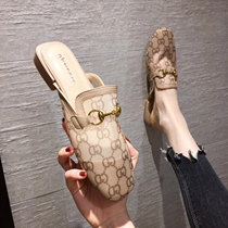 Small ckerwin European and American wind net surface Baotou half drag outside Square head low heel lazy man Muller