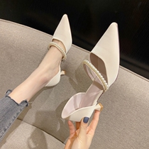 Little ckerwin fairy wind Pearl word buckle cold tip high heel elegant thin heel shallow mouth single