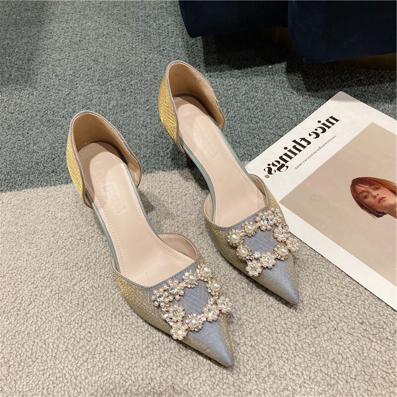 ck erwin palace style ~ pearl diamond sardine pointed toe side empty stiletto high heels