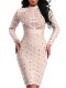 2024 Autumn and Winter European and American Sexy Round Neck Spliced ​​Mesh Perspective Beaded Long Sleeve Arm Bandage Dress Dress for Women