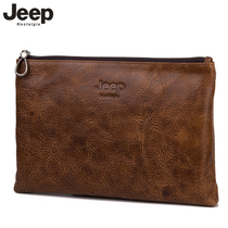 Nostalgic Jeep Handbag High-grade vintage oil wax head layer cowhide mens leather mens leather mens bag envelope iPad bag