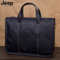 Nostalgic Jeep Mens Bag Head Layer Cowhide Mens Vintage Genuine Leather Hand bag Large Capacity Briefcase