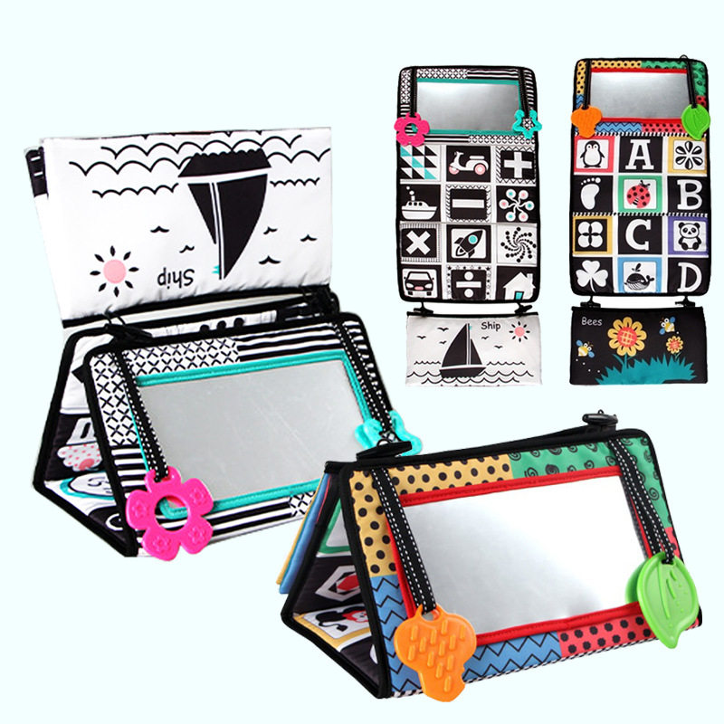 Baby can hang standout safety mirror black and white color exciting baby early to teach loud paper solid denser toy cloth book a month