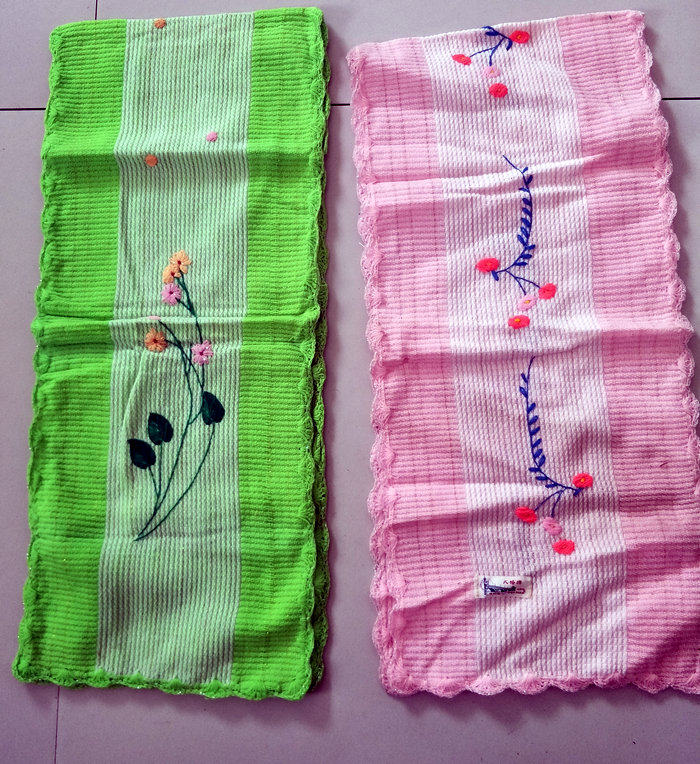 Nostalgia old stock 81 years puffed flower bud embroidered long scarves pink green big bridge prop collection