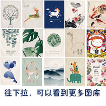 Small fresh illustration green plant Chinese wind curtain painting gallery yxhb