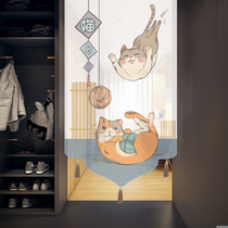 Cute girl cloth curtain Velcro free punching childrens room cartoon door curtain bedroom partition curtain cute cat sending rod