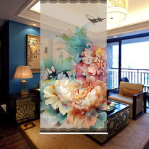Painting Chinese style rolling curtain living room soft partition hanging screen peony semi-permeable partition curtain Chinese style beaded window glass