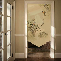 Painting italian Chinese style door curtain partition Kitchen half curtain Bedroom bathroom hanging curtain Zen ramie curtain semi-transparent