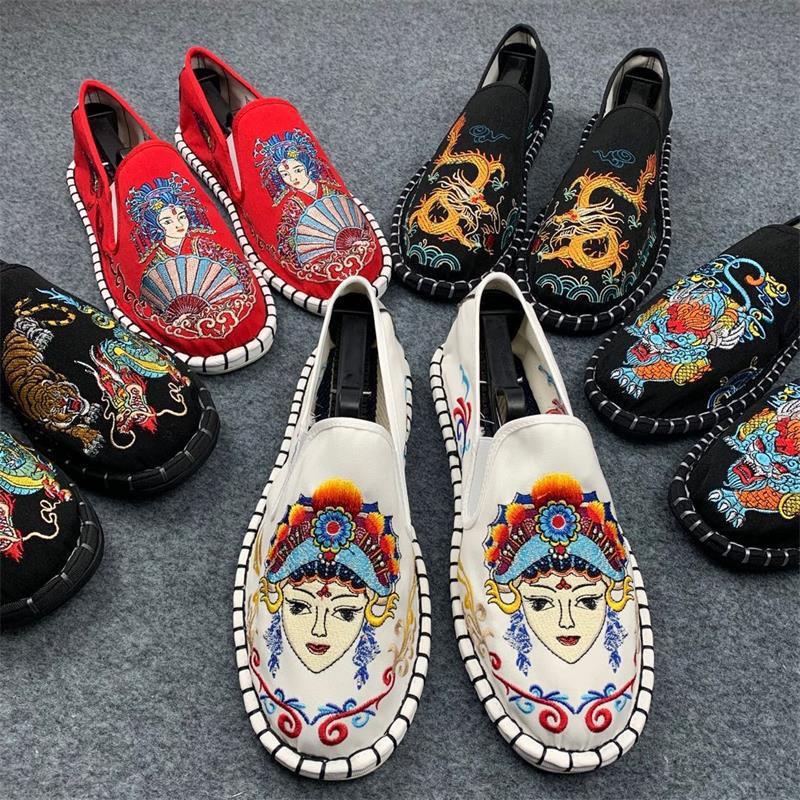 Summer Taizhou Xishan old Beijing embroidered cloth shoes female handmade couple one pedal breathable melaleuca bottom male rubber sole