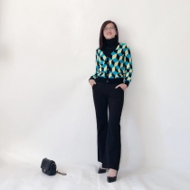 Foreign trade wow Yan value burst table Fun three-dimensional checkered 100% cashmere knitted cardigan (special) A1768