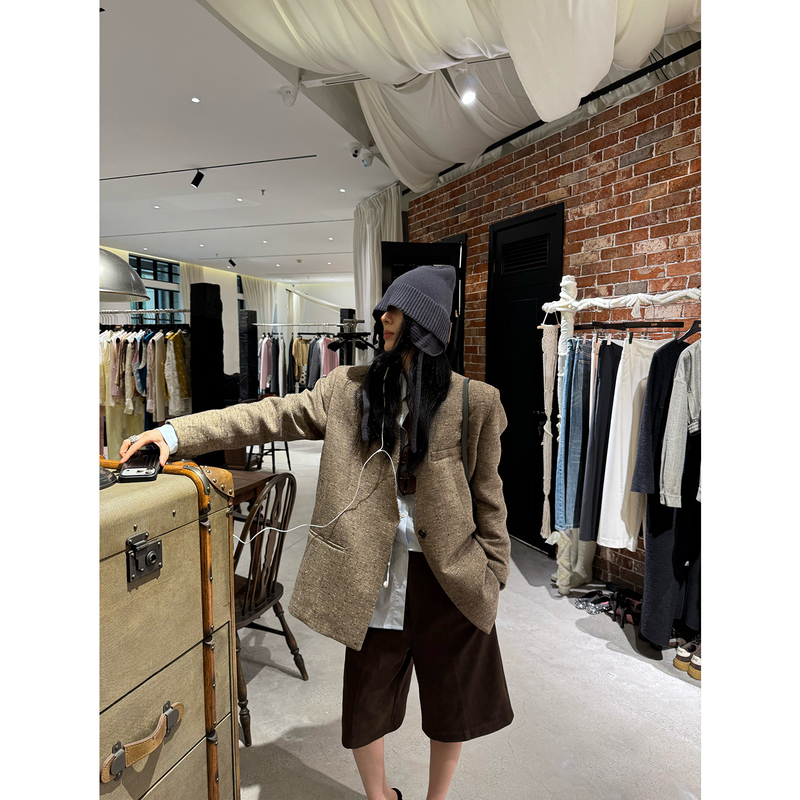Oopslulu Retro Variegated Tweed Blazer for Women, Loose Fit, High-End Feel, Single-Breasted Suit