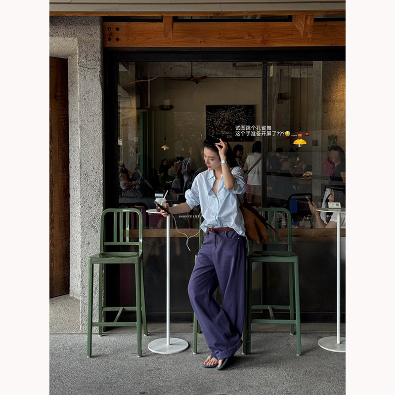 Oopslulu Retro Style Summer Workwear High-Waisted Wide-Leg Pants for Women, Loose and Drapey, Height-Enhancing and Slimming Casual Long Pants