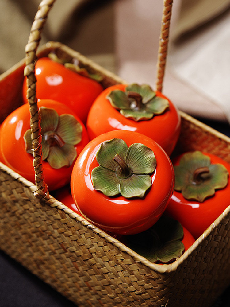 Persimmon tea pot Ceramic small portable travel sealed pot Tea box Storage tea pot Tea packaging box Empty gift box