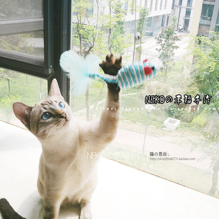 Cat toys tease cat stick long-plate wood with cat feather sword and rat elastic wire interactive toys teasing cat sticks