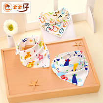 Baby double button cartoon environmental protection printing triangle towel tide baby cotton saliva towel children bib scarf lot