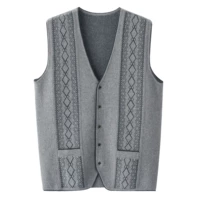 Nội y nam cashmere vest V-cổ dày jacquard túi đan áo đan len trung niên hở lưng vest áo vest nam công sở