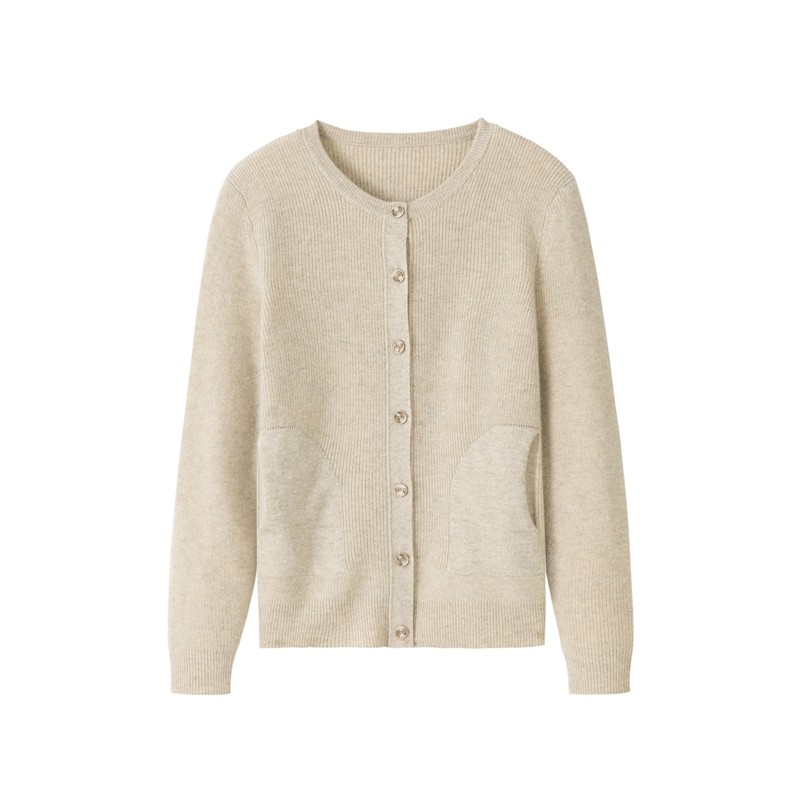Fuxianglin is produced in Ordos City, it is a round neck ingot needle thickened with a pocket, ladies' pure cashmere cardigan sweater