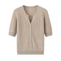 Ordos city V-collar cashmere lady half open short sleeve 100 pure mountain cashmere warm sweater jacket half sleeve