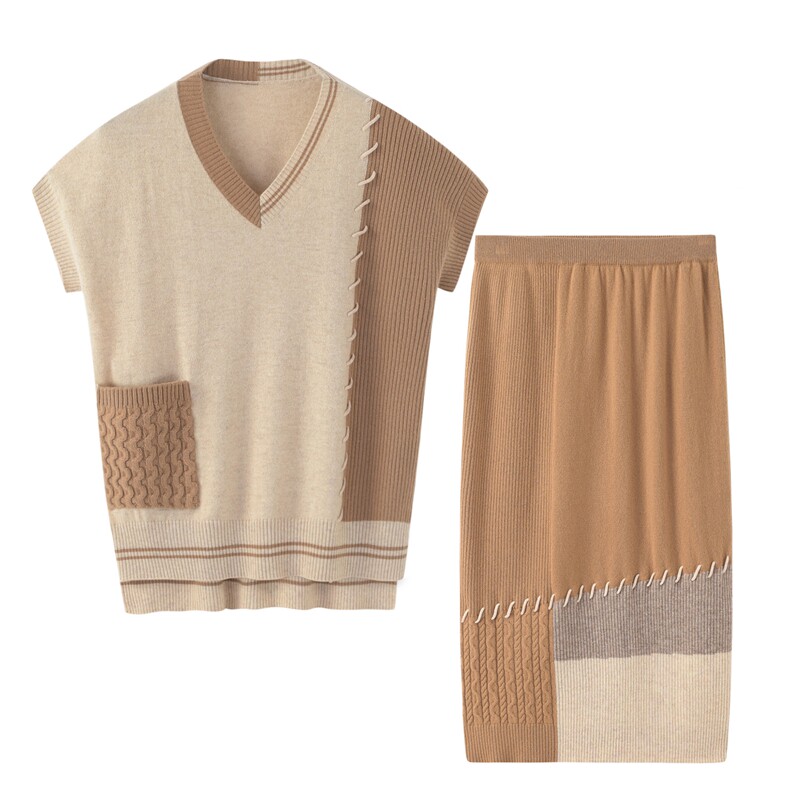 Fu Xianglin 2021 V Coloured Decorative Jacket Head Warm Cashmere Vest Woman 100 lap dresses suit outside