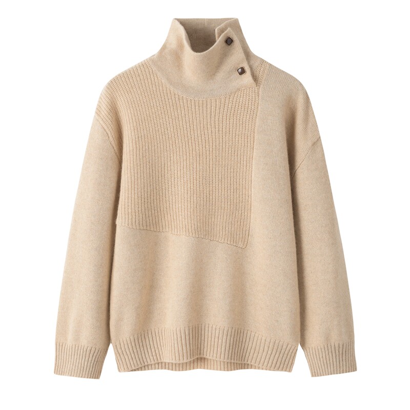 Ordos City Autumn and Winter New High-Collady Lady Head Cashmere Shirt Heat Long-sleeved Horn