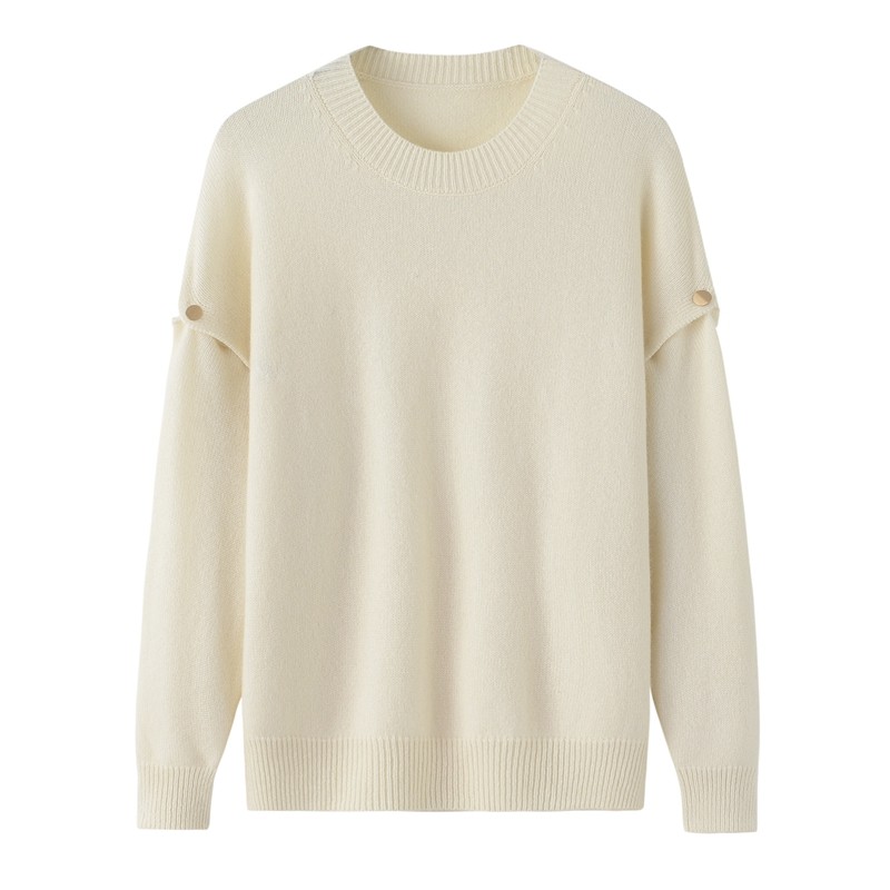 2021 Round Collar Cashmere Sweatshirt Lady Pure Kashmir Wool Cardiovert Loose Warm Pure Color Long Sleeve Variable Cashmere Sweater