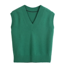 City 100 Ordos 100 Mountain cashmere woman sleeve head V collar thickened cashmere vest pure cashmere green pure colour brief