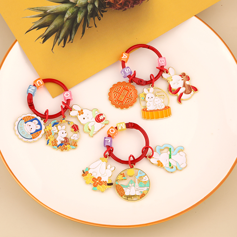 Mid-Autumn Festival Moon Rabbit Pendant Cartoon Rabbit Jade Rabbit Keychain Creative Mooncake Doll Cute Backpack Pendant for Women