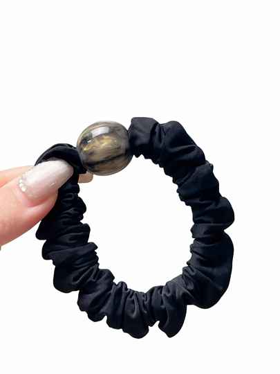 Korean Style Pleated Elegant Ice Silk Beaded Hair Tie, Simple and Versatile Hair Tie, Exquisite High Ponytail Hair Accessory for Women