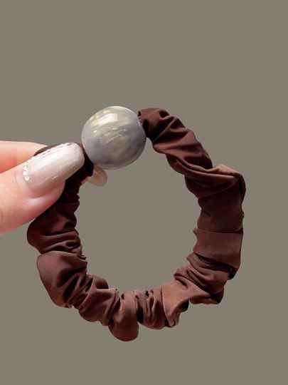 Korean Style Pleated Elegant Ice Silk Beaded Hair Tie, Simple and Versatile Hair Tie, Exquisite High Ponytail Hair Accessory for Women