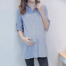 2022 Spring Dress New Professional Spring Autumn Dress Striped Pregnant Womens Shirt With Long Beat Undershirt Lining Gestation Maternity Dress