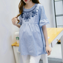 2022 Summer Dress National Wind Embroidery Pregnant Woman Shirt Summer Short Sleeve Loose Blouse Omer Short t-shirt Shirt Shirt