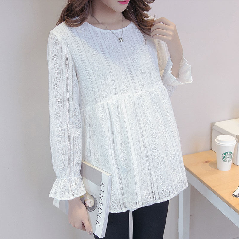 Pregnancy Woman Dress Spring Dress Lace Pregnant pregnant woman blouses T-shirt with T-shirt dolls Long sleeves Undercoat Spicy Mother Short blouses