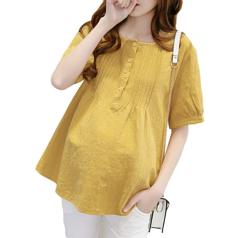 2023 summer maternity wear short-sleeved loose large size top t-shirt summer cotton and linen pregnant woman T-shirt solid color shirt