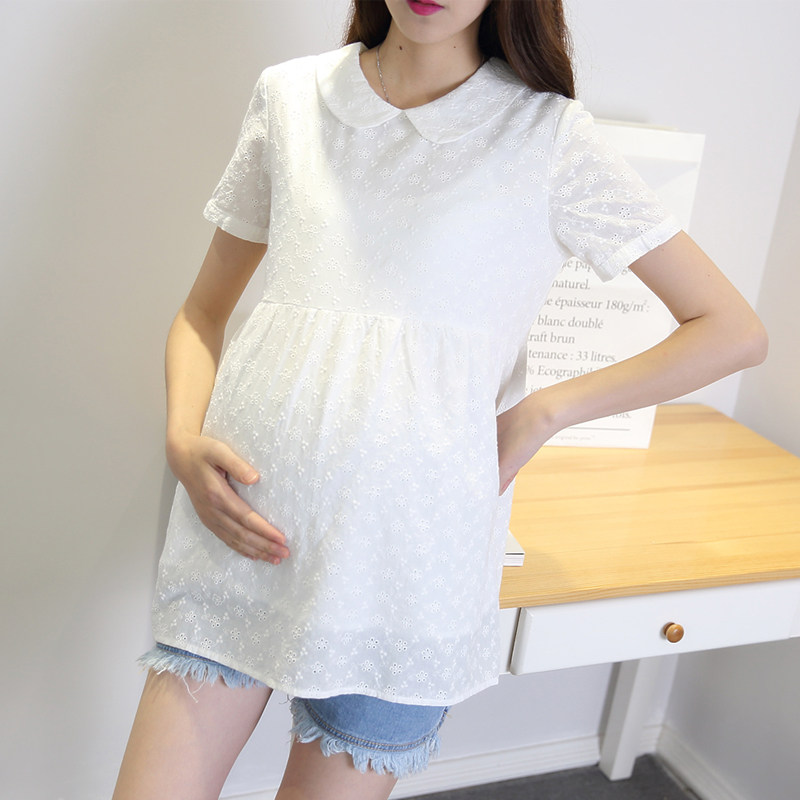 2022 Summer Short Sleeve Pregnant Woman T-Shirt Doll Collar All-cotton Short Dolls Shirt Inside A Shirt Gestation Maternity Dress