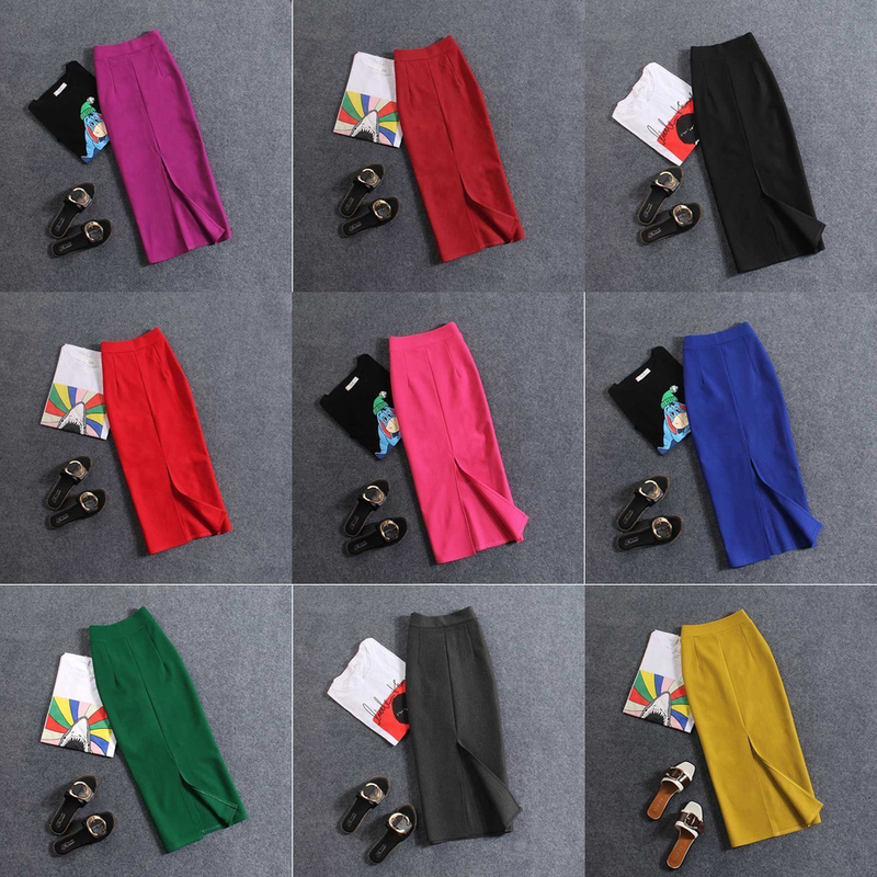 Spring and Summer New Elastic Slim-Fit Mid-Length Professional Pencil Skirt with Slit High-Waisted Long Skirt for Women