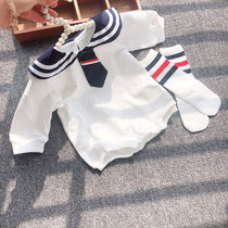 Korean baby jumpsuit spring ins College wind navy cotton climbing clothes baby spring and autumn long sleeve shirt