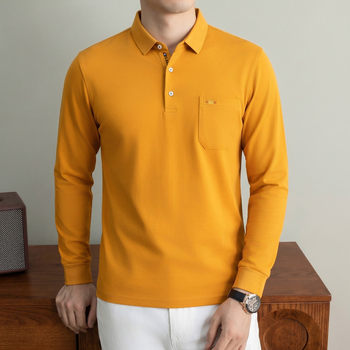 Hengyuanxiang autumn new high-end long-sleeved t-shirt men's middle-aged and elderly cotton bottoming shirt lapel fashion tops