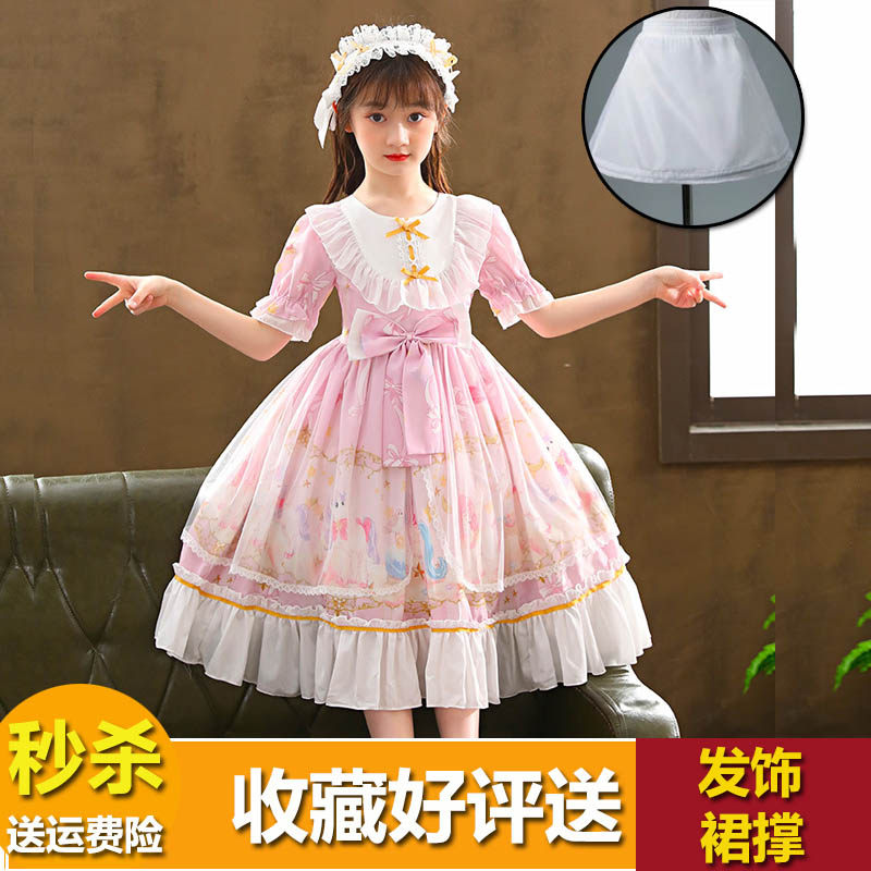 Girls' Western style Lolita dress in the big children's summer Lolita children's lolita fluffy princess dress - Taobao