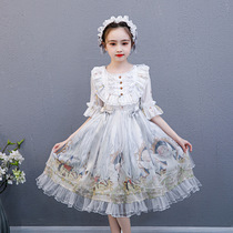 Childrens princess dress girl Lolita dress Japanese soft girl sweet flower girl long sleeve skirt Halloween dress