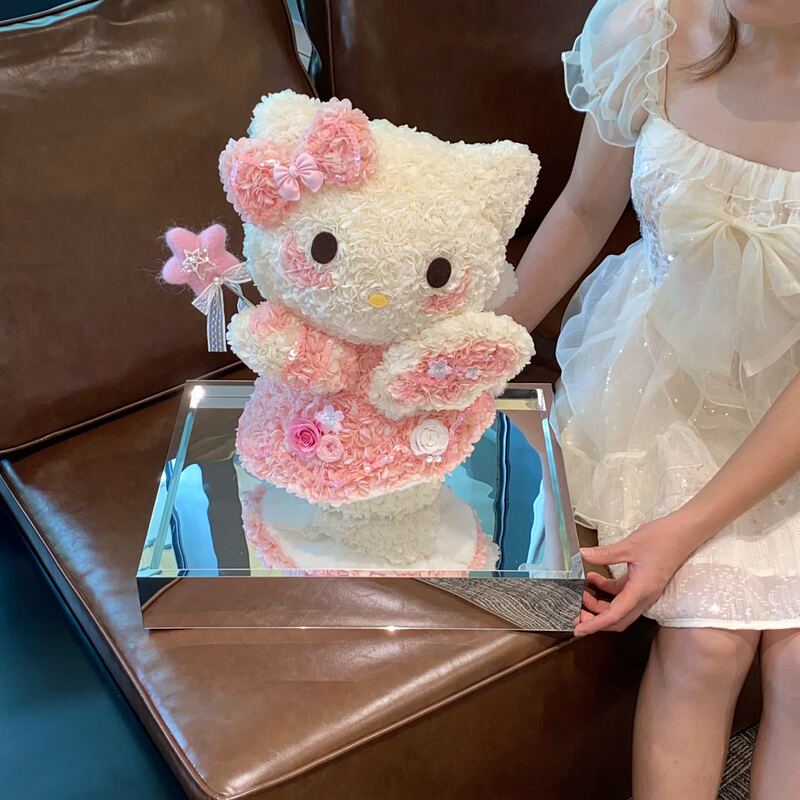 Eternal Flower Kt Hello Cute Cat High-End Real Flower Gift Box Decoration Valentine's Day Gift for Girlfriend or Best Friend's Birthday