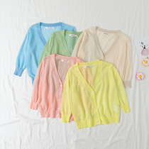 Candy thin men and women childrens clothing cold breathable sunscreen long sleeve V neck cardigan parent-child mother and daughter air conditioning knitted jacket