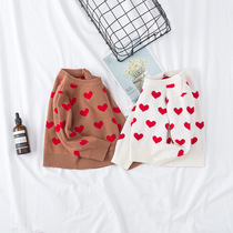 Spring and Autumn ins Cute Mother and Child Baby Childrens Treasure Love Heart-shaped Meng Parent-Child Cotton Festive Knitting Long Sleeve Sweater