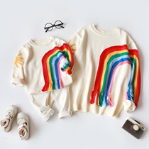 Cotton mother and daughter large size hand-painted rainbow tassel Sun family portrait parent-child sister best friend long sleeve knit sweater sweater