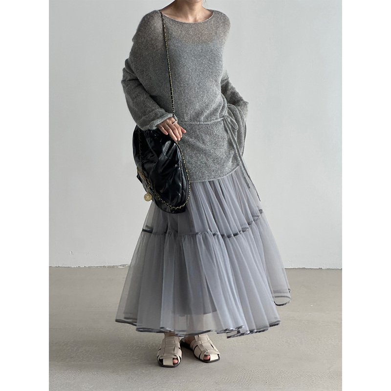 Timingzhou Spring/Summer [Princess on the Run] New A-Line Long Skirt Women's Mesh Puffy Skirt
