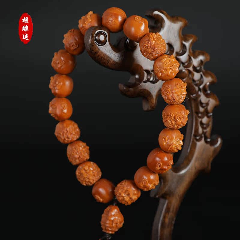 Selected olive stone carving bracelet small seed single-sided eighteen arhats Zhoushan men's pure handmade famous hand piece Su Gong