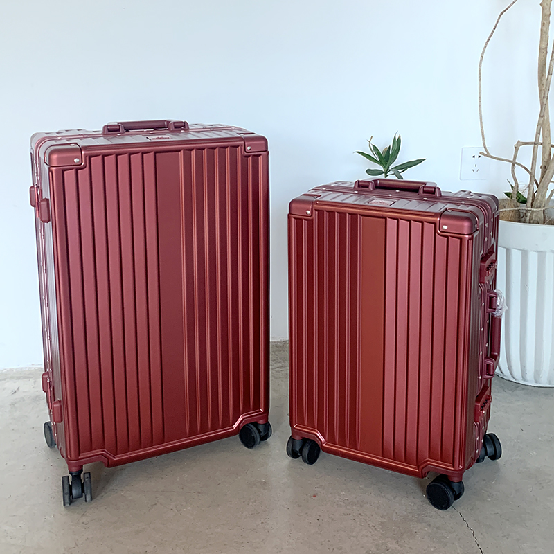 Red good-looking wine red suitcase wedding suitcase wedding box dowry box aluminum frame trolley case universal wheel