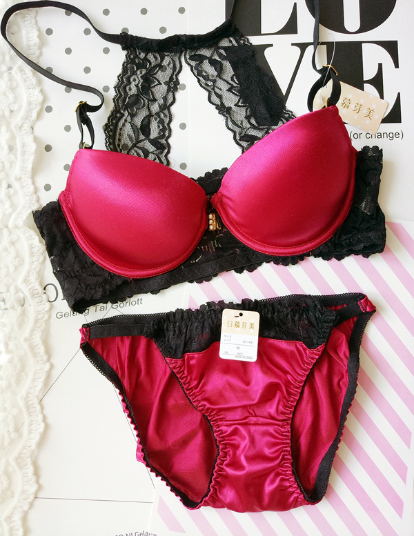Beautiful Back Front-Closure Smooth Women's Underwear Cute Japanese-Style Bra Set Luxurious and Noble Red and Blue Beautiful Back Front-Closure Smooth Women's Underwear Cute Japanese-Style Bra Set Luxurious and Noble Red and Blue
