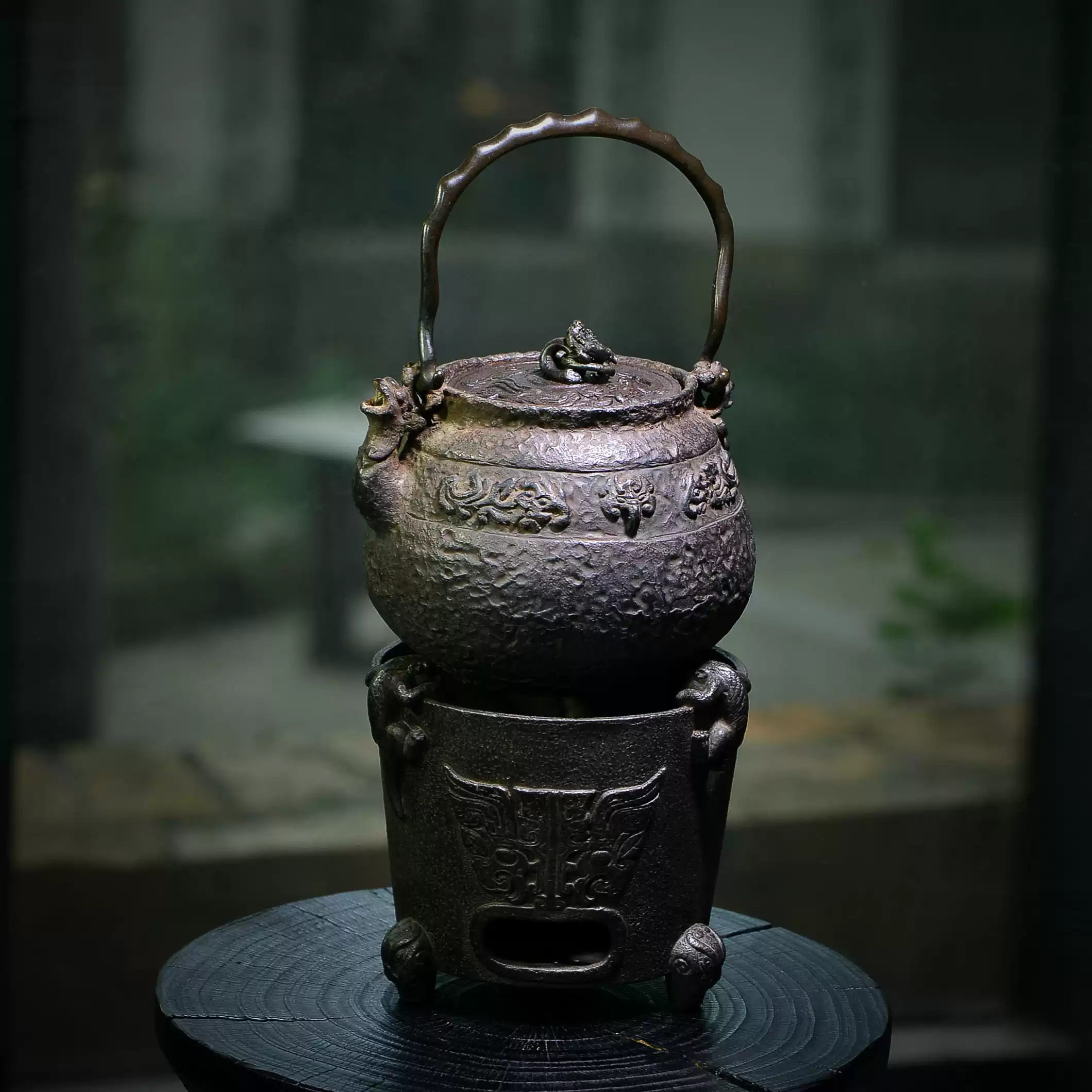 忠三郎氏章】明治時期紫金堂忠三朗造手取型日本老鐵壺，1.3升