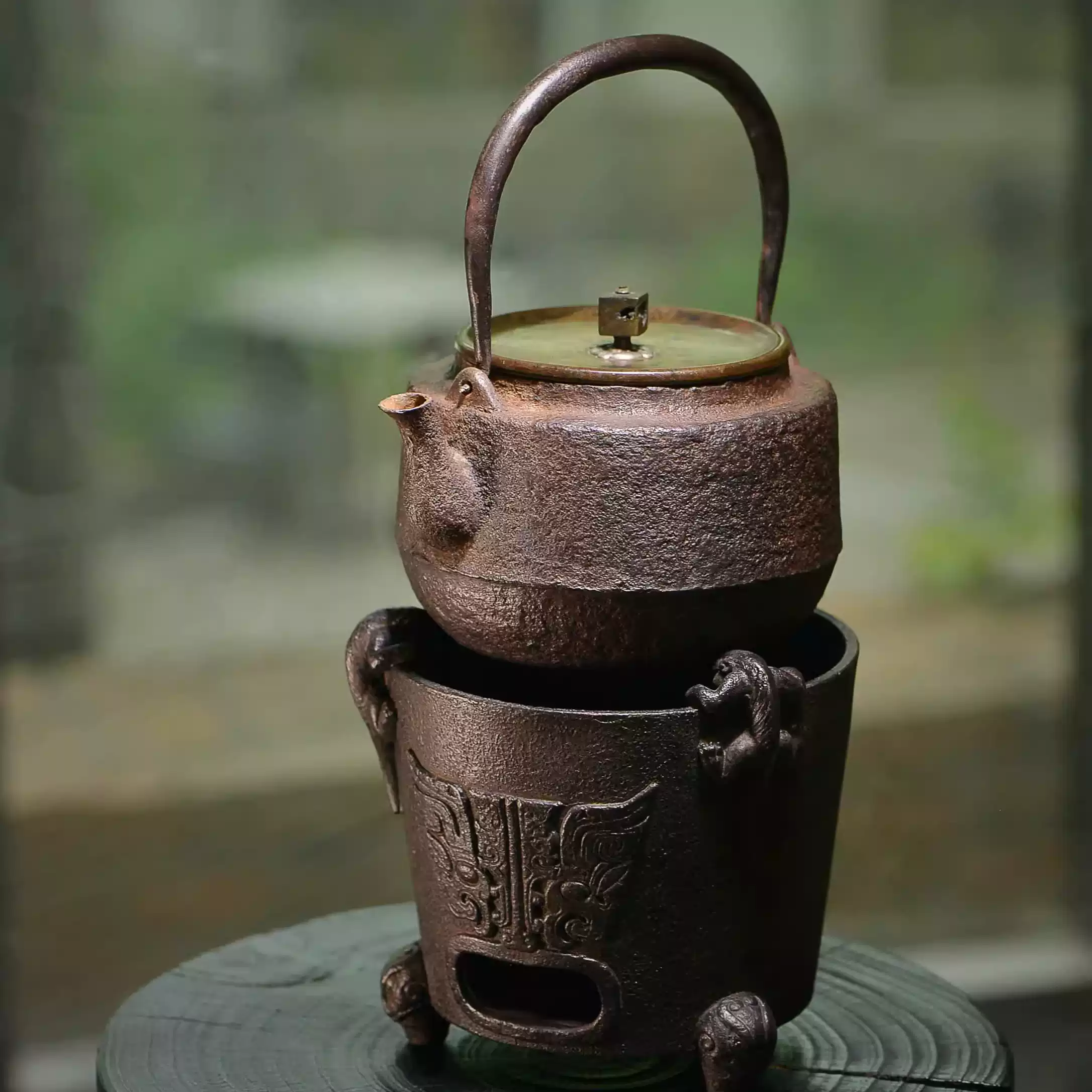 【流】煎茶道具 竹影堂 純銀製大振霰打湯沸 銀瓶 重量1310g 共箱 TP388