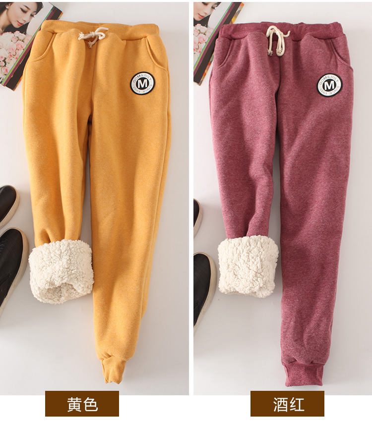 Đặc biệt hàng ngày quần mùa đông lỏng lẻo ấm dày cộng với chân nhung quần cotton quần da cừu kích thước lớn của phụ nữ cardigan nữ